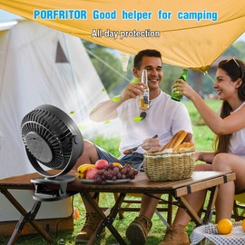 PORFRITOR Clip on Fan Rechargeable, 8-Inch Battery Operated Desk Fan, USB Fan,5 Speeds, Strong Airflow, Sturdy Clamp for Golf Cart Office Desk Outdoor Travel Camping Tent Gym Treadmill,Black