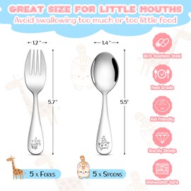 TeamFar 10 Pieces Toddler Utensils, Stainless Steel Kids Silverware Small Toddler Forks and Spoons, Children Safe Flatware Cutlery Set - 5 Forks & 5 Spoons, Mirror Surface, Dishwasher Safe