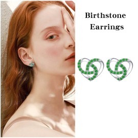 Emerald Green Cubic Zirconia Stud Earrings May Birthstone Earrings Diopside Heart Stud Earrings for Girls 925 Sterling Silver Birthstone Jewelry Gift for Women