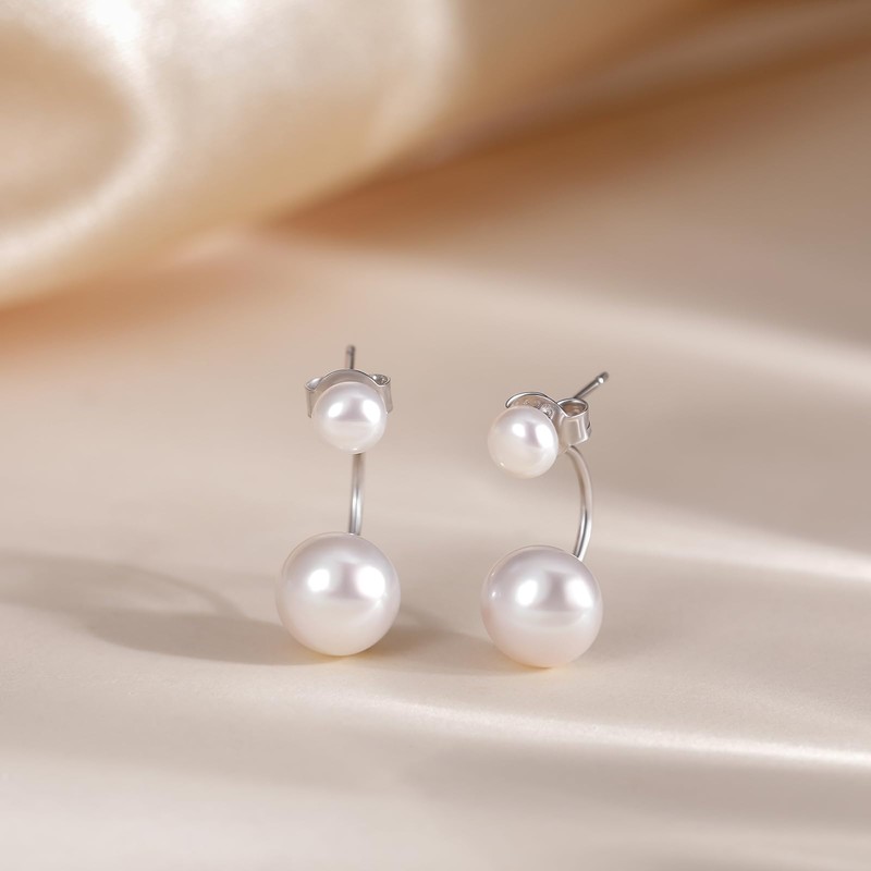 EAMTI Pearl Earrings for Women 925 Sterling Silver Double Freshwater