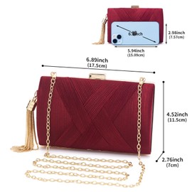 WEIMZC Women Clutch Bag Evening bag Fringed Evening Handbag,Lady Party Wedding Clutch Purse Chain Shoulder Cross Body Bag(Wine red)