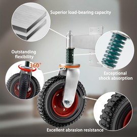Gate Wheels for Wooden Gate, 8 Inch Caster Wheels with Screws, Screwdriver & Gloves, 360 Degree Rotation Spring-Loaded Heavy Duty Gate Wheel with 600lb Capacity, Ideal for Different Gates