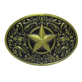 3D Star Pentagram Oval Belt Buckle, Western Cowboy Vintage Belt Buckle, Cool Jeans Accessory for Men Women as a Gift. (Bronze)