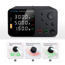 DC Power Supply 30V 5A Adjustable Switching DC Regulated Bench Power Supply with Output Switch/OCP, Variable Lab Power Supply with USB-A & Type-C Fast Charge/Precise Encoder Knobs