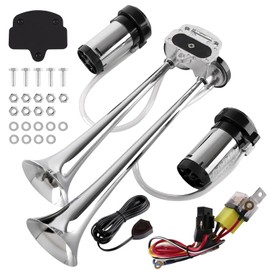 Air Horn for truck horn kit, ultra loud dB. The Air horn with two 120 PSI Air compressor is suitable for pickup/motorhome/SUV/truck/train 12V 150db and other vehicles (silvery with button)