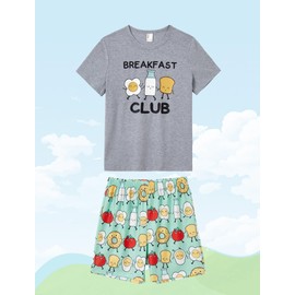 PATPAT Family Matching Pajamas Short - Sleeve Cute Cartoon Print Dog Sleepwear Top with Shorts Pajama Set Mom and Daughter 2 Piece Pjs Set Loungewear Casual Green White for Adults Women M