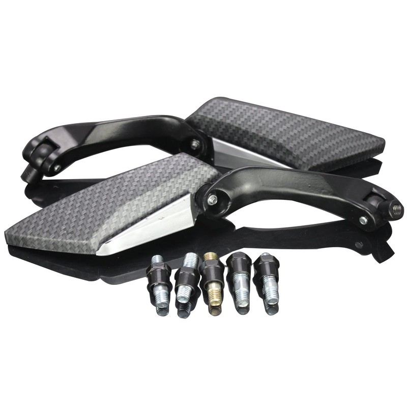 MotorToGo 1Pair Black Carbon Mini Motorcycle Mirrors Compatible for 2014