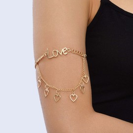 Inateannal Upper Arm Cuff Bracelet Gold Heart Charm Arm Chain Minimalist Forever Love Arm Band Jewelry for Women