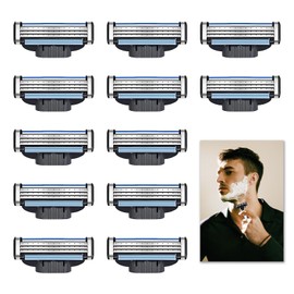 12 Pcs Razor Blades Compatible with Mach 3 for Men, Razor Blade Refills Fits All Mach 3 Handles Enhanced, Stronger Than Steel Refills, Precision Engineered for Smooth Shave