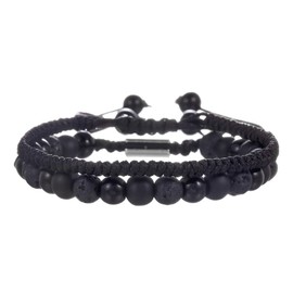 6mm Obsidian Onyx Lava Beads Mens Bracelet Set for Couples,Adjustable Bracelet Christmas Stocking Stuffers for Men Boyfriend Husband (Obsidian)