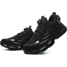 WOUDHONY Safety Shoes Men Rotating Buttons Breathable Mesh Work Sneakers Men Steel Toe Work Shoes Protective Safety BootsColor: Black, EUR Size: 45