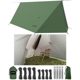 Sunyear Hammock Rain Fly Waterproof - Premium Hammock Tarp with Doors to Stay Warm and Dry in All Seasons | Portable and Lightweight Camp Rain Fly with All Installations Included | 11 Ft / 2lbs