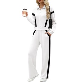 XIEERDUO Lounge Sets for Women Sweatshirt Sweatpants Womens Sweatsuits 2 Piece Outfits White Color Block M