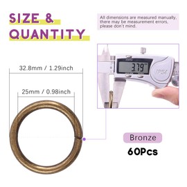 Swpeet 60Pcs Bronze 1 Inch / 25mm Heavy Duty Multi-Purpose Metal O Ring Metal Rings for Hardware Bags Ring Hand DIY Accessories Keychains Belts and Dog Leas