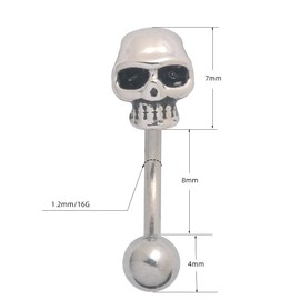 Excepro Eyebrow Rings 16G Stainless Steel Barbells Skull Shape