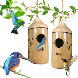 Hummingbird House 2022 New Wooden Bird House Pendant, Wren Swallow Sparrow Nesting Garden Decoration Hummingbird House Outside...(1 Piece B)