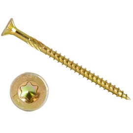 4mm x 55mm (36mm) (Pack of 20) Yellow UHS Hardened Countersunk Torx Wood Timber Chipboard Screw with Cutting Thread Flat Head High Performance Carpenter Screws