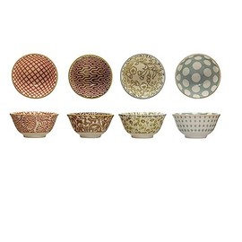 Creative Co-Op Stoneware Pinch Pot w/Pattern, Multi Color, 4 StylesStoneware Pinch Pot w/Pattern, Multi Color, 4 Styles