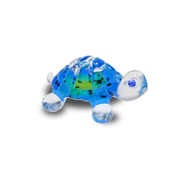 Glass Baron Bright Blue Turtle Glass Figurine, Hand Blown &