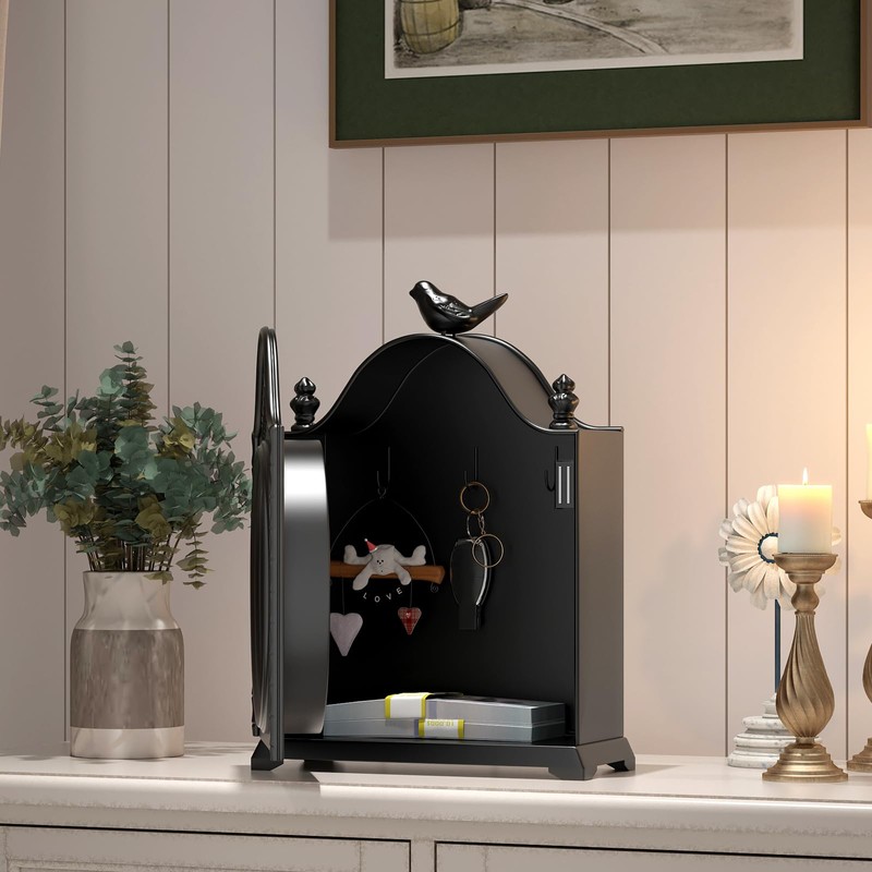 ChimeTide Vintage Bird Mantel Clock with Hidden Safe, Antique Black