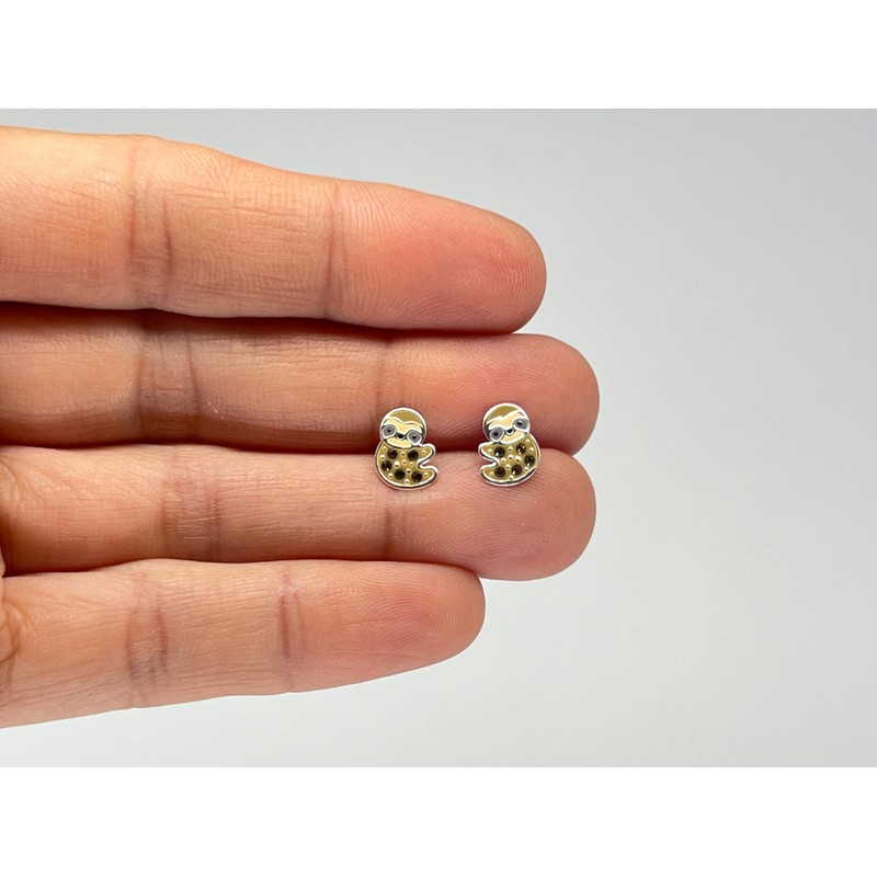 Sloth Earrings with Crystal Stones - 925 Sterling Silver