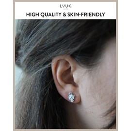 LUUK LIFESTYLE Earrings with Fatima | Hamsa hand motif, lucky travel charm, women's jewellery, stainless steel, waterproof, skin friendly, gift box, suitable for everyday wear, Silver