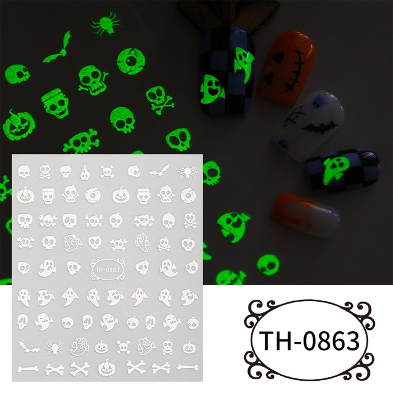 Unikato Halloween Nail Stickers, Nail Parts, 6 Sheets, Fluorescent Stickers,