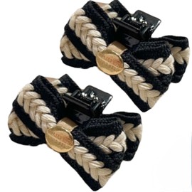 2-Piece Small Bow Claw Clips Set - Assorted Styles & Colors | Cute Mini Jaw Clips for Women & Girls, Secure Styling for Pigtails, Braids & Everyday Fashion (Beige Woven (Black))