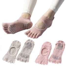 Yuiui Women's Yoga Socks, Pilates Socks, 5 Toe Socks, Anti-Slip, Grip Socks, Antibacterial, Odor Resistant, Sweat Absorbent, Cooling Protection, Short Length, Thick, For Spring and Summer, Dance