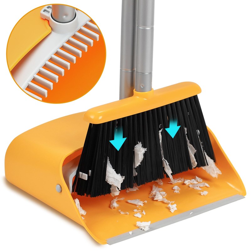 SONCAL Broom and Dustpan Set with Long Handle 52", Standing