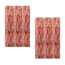 2Packs 3.2ft x 6.6ft Rose Gold Streamers Metallic Tinsel Foil Fringe Curtains, Curtains, Photo Booth Backdrop for Birthday Wedding Holiday Celebration Bachelorette Party Decorations
