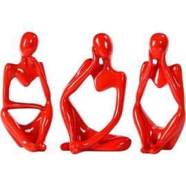 Winshall Home Decor Accents - Resin Thinker Statue 3 PCS, Abstract Bookshelf Decorative Sculpture for Office, Book Shelf, Figurines (Red)