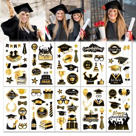 Konsait 2024 Graduation Temporary Tattoos, 10 Sheets Black and Gold Graduation Tattoos, Congrats Graduation Party Favors for College High School Primary School