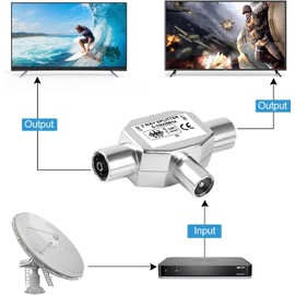 Pencilupnose TV Aerial Coax Splitter, Coaxial Metal Housing, 2 Way 1 Male to 2 Female Adapter Connector Joiner Including 2x Male 1x Female TV Aerial Coaxial Cable Connectors Adaptor