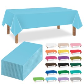 Kongdaoth Light Blue 16 Pack 54 x 108 Inch Plastic Tablecloths, Disposable Rectangle Tablecloth, Party Table Cover Plastic Table Cloth