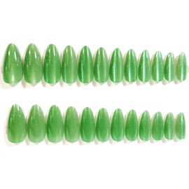 Cat's Eye Glossy Almond Press-On Nails - 24 Pieces - Artificial Nail Kit (Jade, Almond)