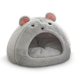 Cozy Mouse Ear Pet Cave Bed Ultra-Soft Gray Plush cave Bed, Cat Cave Beds Cat House Cat Tent with Removable Washable Cushioned Pillow, Cat Beds&Dog Beds,Perfect for Small & Medium Pets(Big)