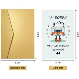 Obbyidk Cute Type I'm Sorry Card for Boyfriend Girlfriend, Funny Cassette Apology Card for Him Her, Can We Please Rewind