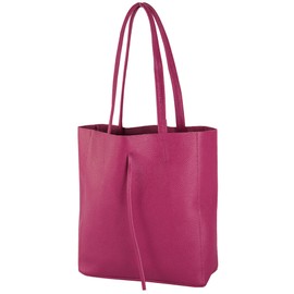 modamoda de - T253 - Italian Leather Tote Bag with Inner Pocket, pink