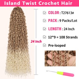 RuiYok 9 Packs 24 Inch Boho Senegalese Twist Crochet Hair with Curly Ends Ombre Blonde Bohemian Island Twist Crochet Braids for Black Women Pre-Twisted Crochet Twist Braiding Hair Extensions T27613#