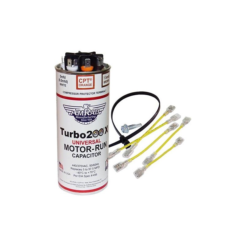 Amrad Turbo 200X Universal Motor Run Capacitor, 97.5 Mfd w/CPT