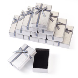 Boutigem 12 Pack Silver Bowknot Jewelry Gift Boxes with Lids 3.27 x 2.11 Inch Small Jewelry Cardboard Case Rectangle Paper Kraft Box Packing Gift Boxes for Bracelets, Necklaces, Earrings, Rings