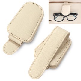 Pack of 2 Glasses Holders for Car Sun Visor, Magnetic Sunglasses Holder Car, Leather Glasses Stand for Car Sun Visor, Sunglasses Holder Car for Glasses Card Ticket - Khaki