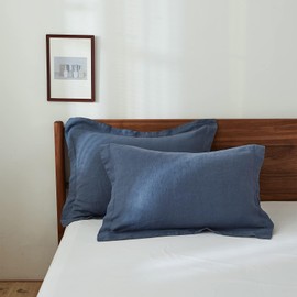 King Linens 100% French Linen Pillow Shams Basic Style - Pack of 2 - Washed Solid Color Natural Flax Soft Breathable - Classic Blue, 20'' x 36''