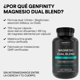 Magnesio Dual Blend Genfinity - 240 Cáps Citrato Y Glicinato                                                                                          