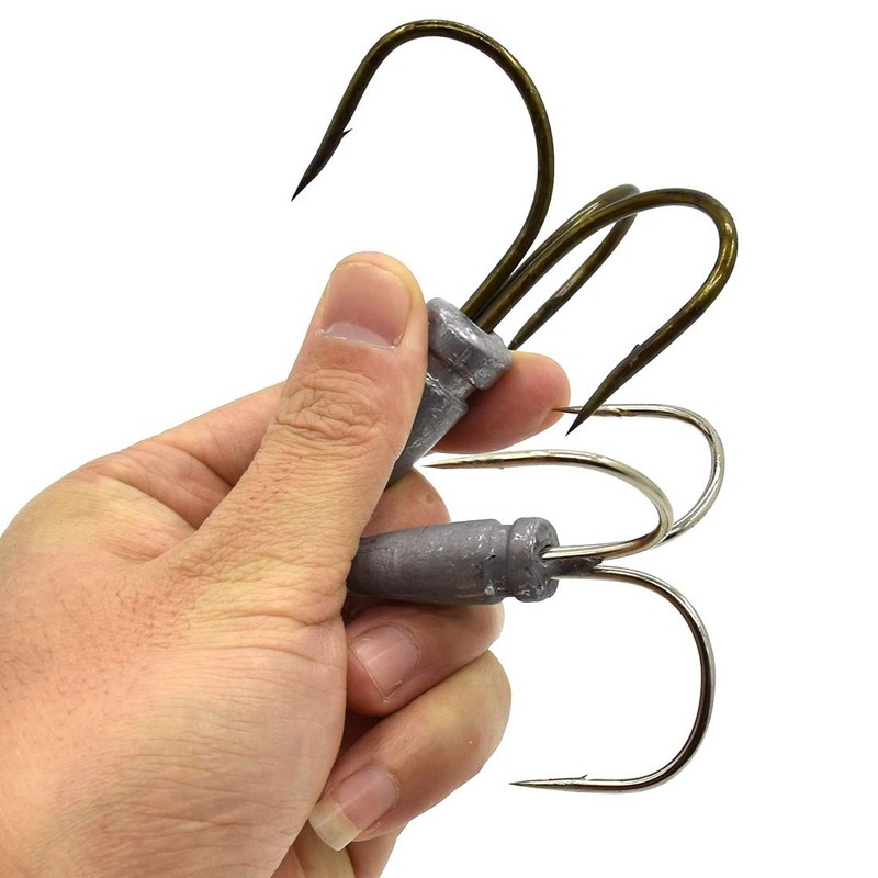4 Pcs Snagging Hooks Snagging Weighted Treble Hooks （6/0, 8/0,