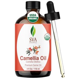 SVA Organics Aceite de camelia orgánico USDA 4 onzas, aceite portador puro natural prensado en frío para cuidado de la piel, cabello, limpiador facial, champú