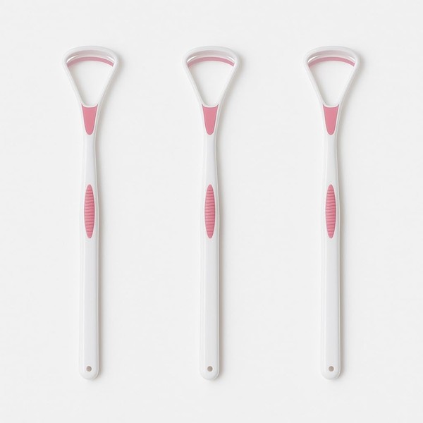 Tongue Scrapers for Adults, 3-Pack, 18 cm Length, Pink and