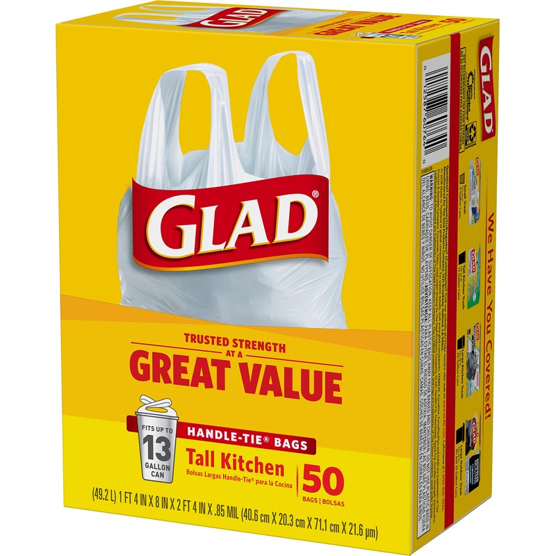 Glad Tall Handle-Tie Kitchen Trash Bags - 13 Gallon -