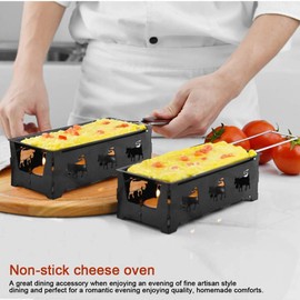 Cheese Raclette Set, Portable Candlelight Raclette Pan Foldable Non-Stick Rotaster Baking Tray Stove Set with Spatula Home Kitchen Grilling Tool